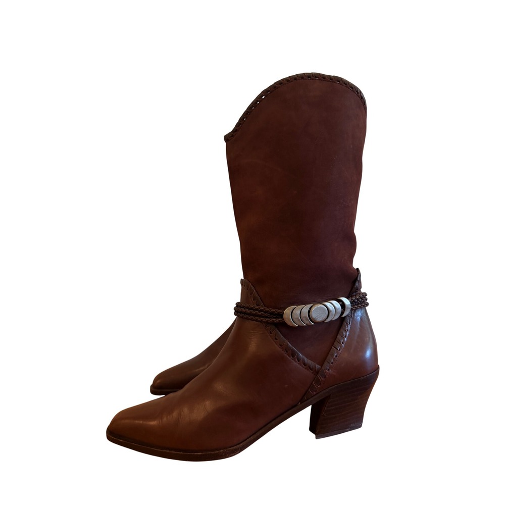 Via‎ Spiga Brown Leather Suede Tall Boots Pointed Toe Italy Western Bohemian 8